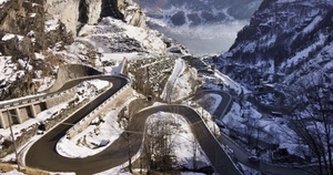 curve, neve, strada, montagna, tornanti, inverno, alberi, rocce, asfalto, montagne, strade